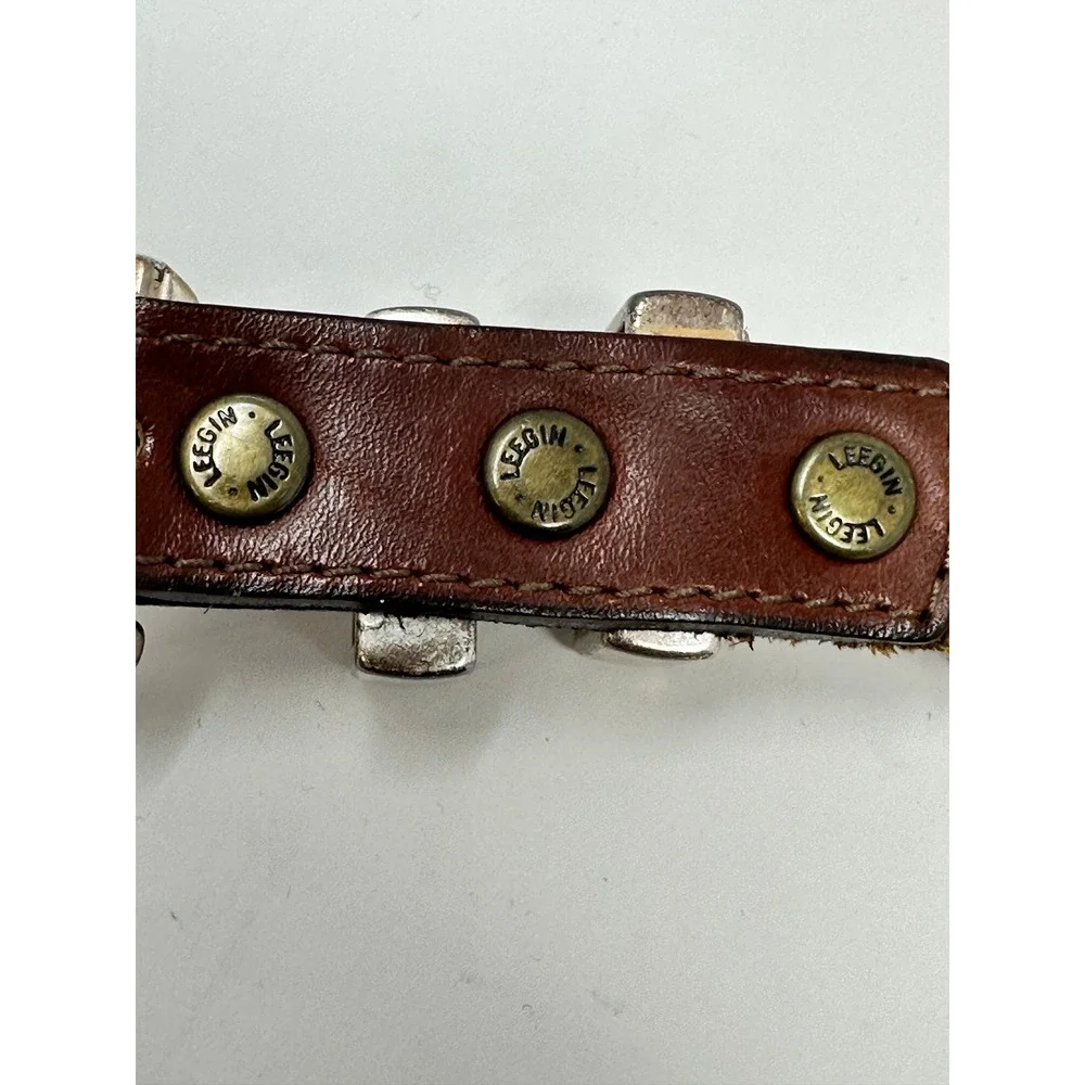 Brighton Vintage Brown Leather Western Concho Belt Silver Engraved Buckle Womens